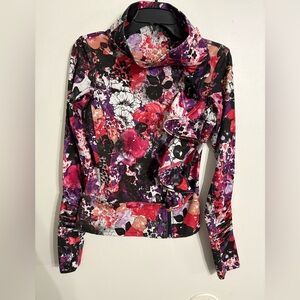 Karma Pink multi and Black Patterned yoga zip up jacket Size Small